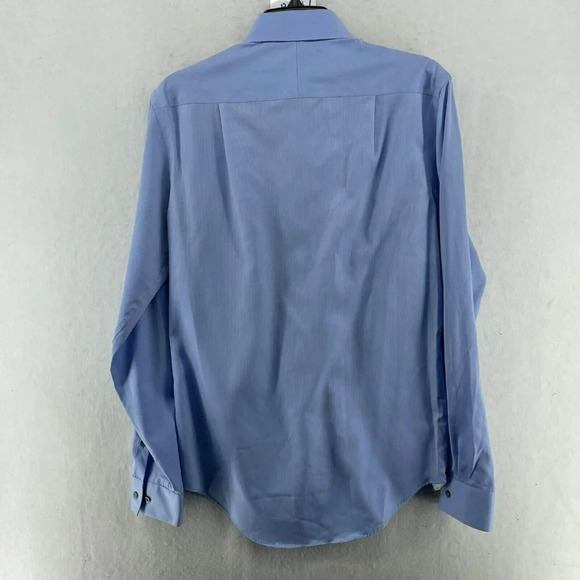 Calvin Klein Button Up Shirt Men's Sz 15 Sky Blue Striped Slim Non-Iron Two Ply - Picture 2 of 13